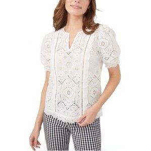 J. McLAUGHLIN Jonie White Eyelet Blouse S